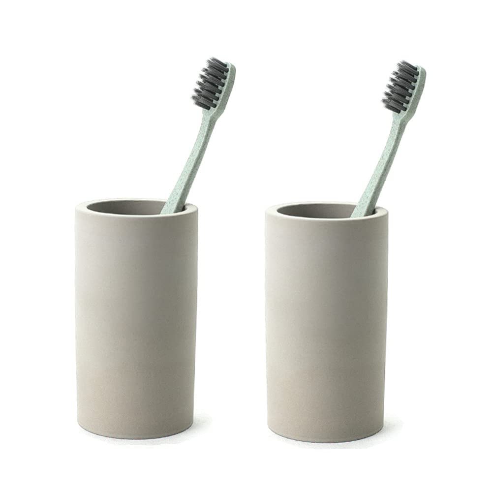 2 Pack Toothbrush Holder Set Diatomite Toothbrush Cup, Water Absorption Fast Drying Bathroom Toothbrush Organizer for Electric Toothbrush Toothpaste Razor Makeup Brush (Light Grey)