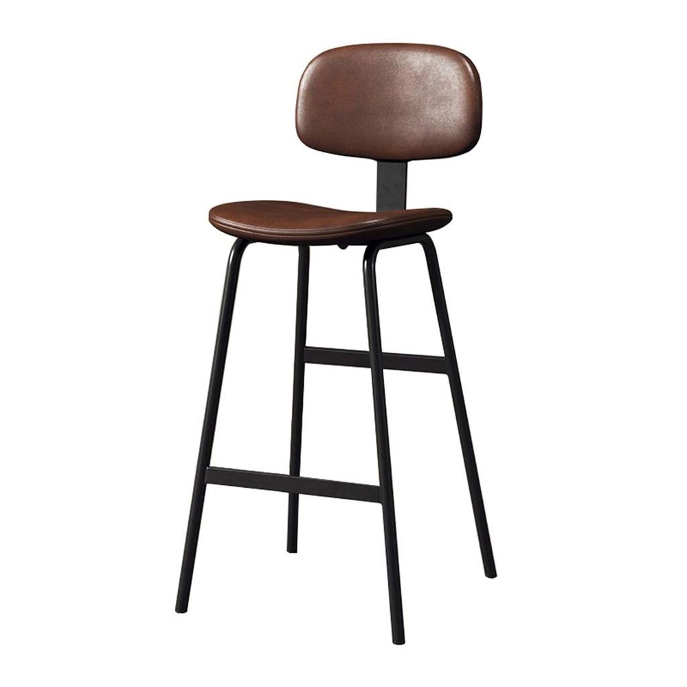 Modern Bar Chair Bar Counter Height Barstool Industrial Dining Stool with Leather Seat Backrest and Black Metal Leg for Caf Bar Home Balcony Kitchen Patio Dining Room