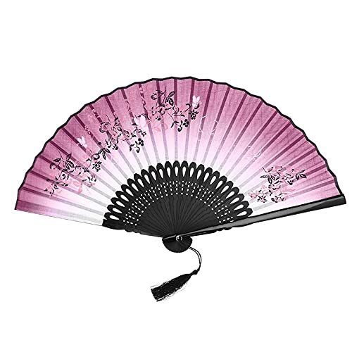 DUO ER Butterfly and Flower Style Folding Bamboo Hand Fan with Tassel Home Decor Collection Women Girl Dancing Fans (Color : Wine Red and Black)