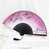 DUO ER Butterfly and Flower Style Folding Bamboo Hand Fan with Tassel Home Decor Collection Women Girl Dancing Fans (Color : Wine Red and Black) view 3