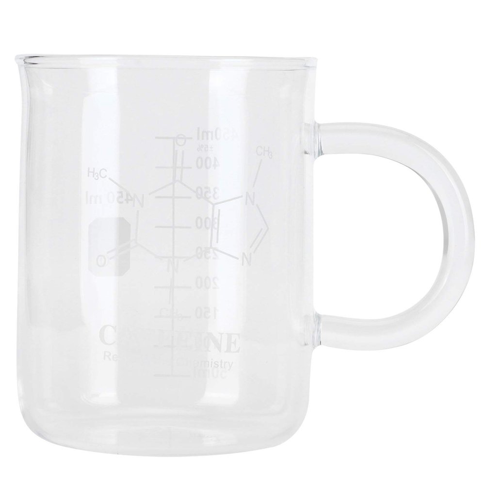 AUNMAS Caffeine Beaker Mug, Chemistry Mug 16 oz Borosilicate Glass Cup with Handle and Measuring Scale, Tea Coffee Mug for Coffee, Latte, Tea or Hot and Cold Beverage