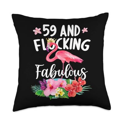 59 years old and Flocking fabulous Flamingo Girl Birthday P Throw Pillow