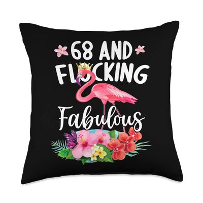 68 years old and Flocking fabulous Flamingo Girl Birthday P Throw Pillow