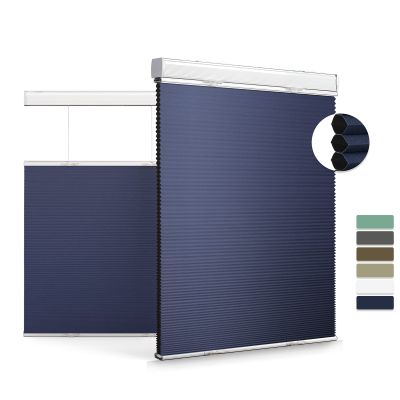 Boolegon Top Down Bottom Up Cellular Shades for Windows Cordless Blackout Honeycomb Blinds Custom Cut to Size, Deep Blue, 45" W x 44" H