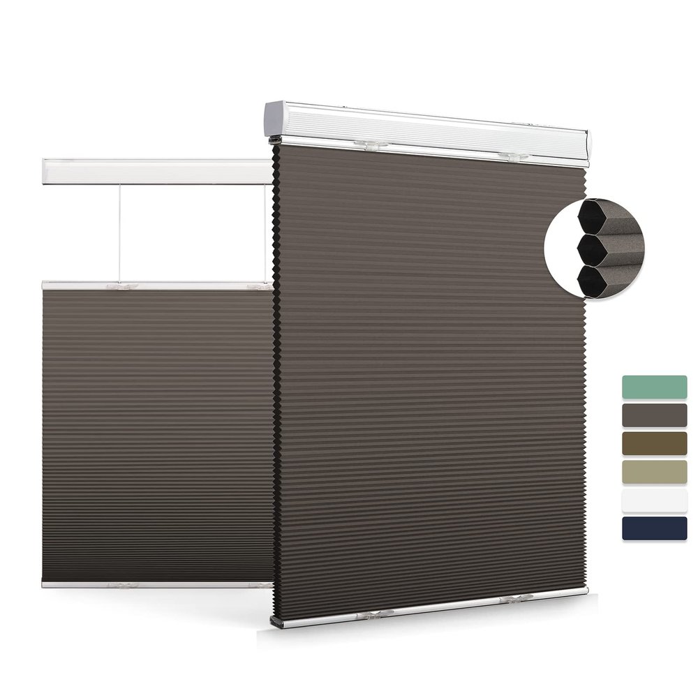 Boolegon Top Down Bottom Up Cellular Shades for Windows Cordless Blackout Honeycomb Blinds Custom Cut to Size, Gray Brown, 45" W x 44" H