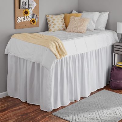 College Dorm Dust Ruffled Bed Skirt-Extra Long Extended Dorm Room Bed Skirt |100% Egyptian Cotton, 400-Thread Count| 46-Inch Drop| Extra Long Dorm Room Bed Skirt - [White, Twin XL/46 Drop]