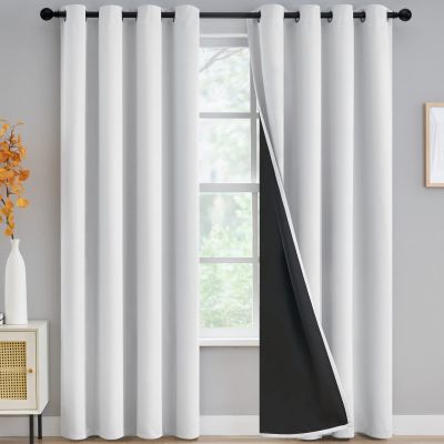 100% Blackout Curtains for Bedroom - Triple Weave Grommet Top Thermal Insulated Window Treatment Light Blocking Panels with Black Liner for Living Room/Kids Room, Greyish White, W52 x L96, 2 Panels