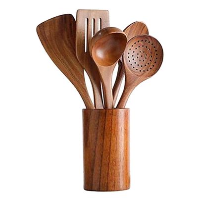 Wooden Utensil Set Skimmer Scoop Cooking Spoon Ladle Non-stick Spatula Home Kitchenware Set