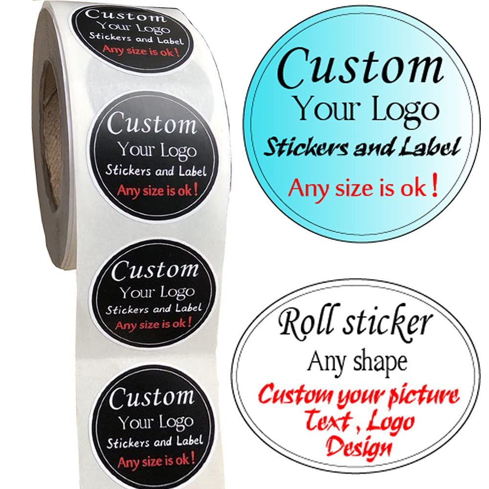 500PCS Custom Text Business Roll Sticker Personalized Design Water Bottle Label Gift Box Birthday Wedding Party First Holy Communion Baptism Stickers (White Artpaper, 2 inch Square)