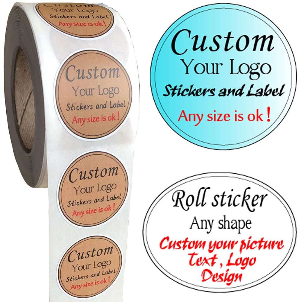500PCS Custom Text Business Roll Sticker Personalized Design Water Bottle Label Gift Box Birthday Wedding Party First Holy Communion Baptism Stickers (White Artpaper, 1.5" Square)