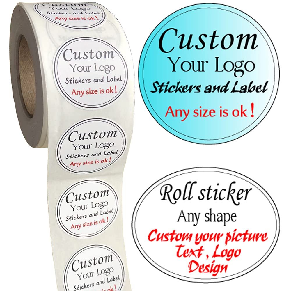 500PCS Custom Text Business Roll Sticker Personalized Design Water Bottle Label Gift Box Birthday Wedding Party First Holy Communion Baptism Stickers (White Artpaper, 1.5" Round)