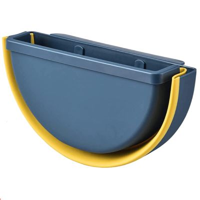 Kitchen Household Garbage Cans Hanging Folding Hanging Living Room Bathroom Car Garbage Basket Miscellaneous Barrels Wall Hanging Paper Basket Small Trash Can (Blue)