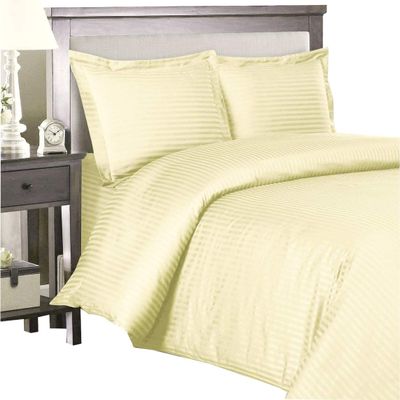 Luxurious Duvet Cover 600 Thread Count Supima Cotton 5-PCs Duvet Cover Set with Button Closure, Twin/Twin XL, Ivory Stripe