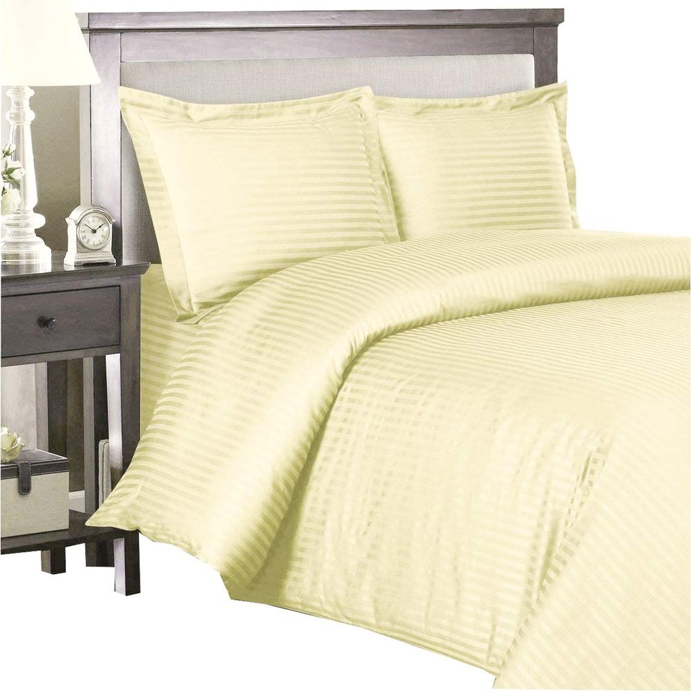 Luxurious Duvet Cover 600 Thread Count Supima Cotton 5-PCs Duvet Cover Set with Button Closure, Twin/Twin XL, Ivory Stripe