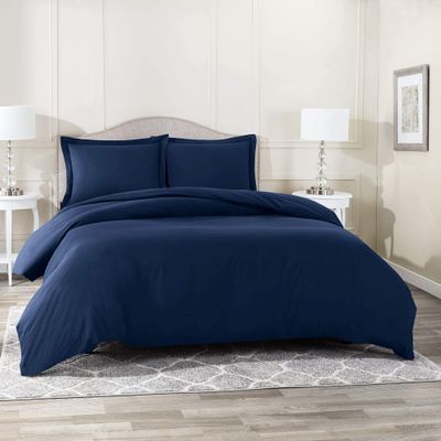 Luxurious Duvet Cover 600 Thread Count Supima Cotton 5-PCs Duvet Cover Set with Button Closure, Twin/Twin XL, Navy Blue Solid