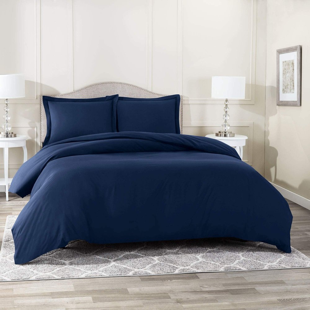 Luxurious Duvet Cover 600 Thread Count Supima Cotton 5-PCs Duvet Cover Set with Button Closure, Twin/Twin XL, Navy Blue Solid