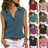 Andongnywell Solid color Casual Lapel sleeveless shirt pocket shirt women's wear Summer Buttons Cardigan tops (Gray,4,X-Large) view 2
