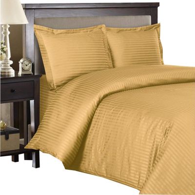 Luxurious Duvet Cover 600 Thread Count Supima Cotton 5-PCs Duvet Cover Set with Button Closure, Twin/Twin XL, Gold Stripe