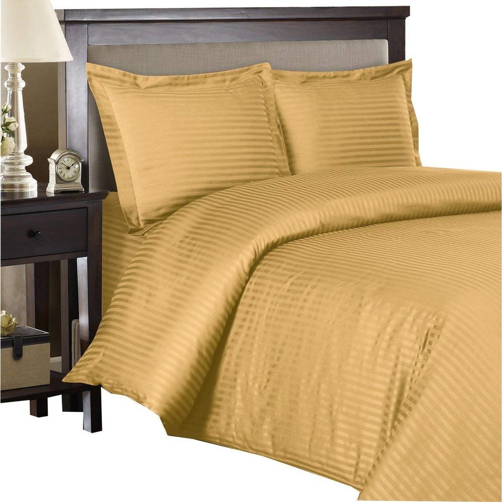 Luxurious Duvet Cover 600 Thread Count Supima Cotton 5-PCs Duvet Cover Set with Button Closure, Twin/Twin XL, Gold Stripe