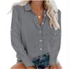 Andongnywell Women's Solid color Long Sleeve V Neck button Cardigan Blouses Tops Button Down Shirts Blouses (Gray,6,3X-Large) view 1