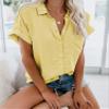 Andongnywell Women's Casual Lapel Tops Shirt Collar Blouses Short Sleeve Button Down Pocket Tees Blouse (Yellow,4,X-Large) view 2