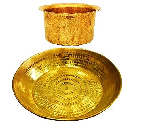 Will and Weaves Traditional Kitchen Utensil Brass Hammered Dough Maker Parat Atta Maker 15 inches with Brass Tope/Patila 2 liters