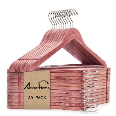 Amber Home 30 Pack American Red Cedar Hangers, Smooth Finish Wood Coat Hangers with Swivel Hook & Notches for Suit, Shirt, Dress, Jacket, Pants