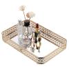 ELLDOO Perfume & Makeup Vanity Tray - Hollow-Carved Jewelry Storage, Glass & Metal Trinket Organizer for Dresser & Bathroom Countertop, Gold, Medium Size view 1