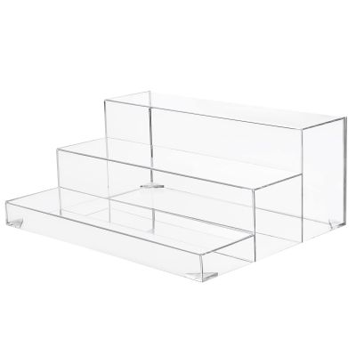 BARsics 3-Tiers Assembled Back Bar Bottle Rack Display, Clear Acrylic Stand Riser 15x6x12 inches