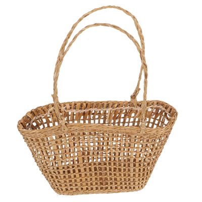VOSAREA Handheld Straw Flower Basket Brown Woven Craft Decor Storage