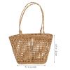 VOSAREA Handheld Straw Flower Basket Brown Woven Craft Decor Storage view 3
