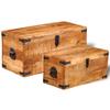(Fast Shipments)Antique-style wooden storage box,Treasure Chest, Wooden Storage Trunks Treasure Chest Wood Box With Latch Closurefor Bedroom,Living Room, Entryway, Set 2 Pieces Rough Mango Wood view 4