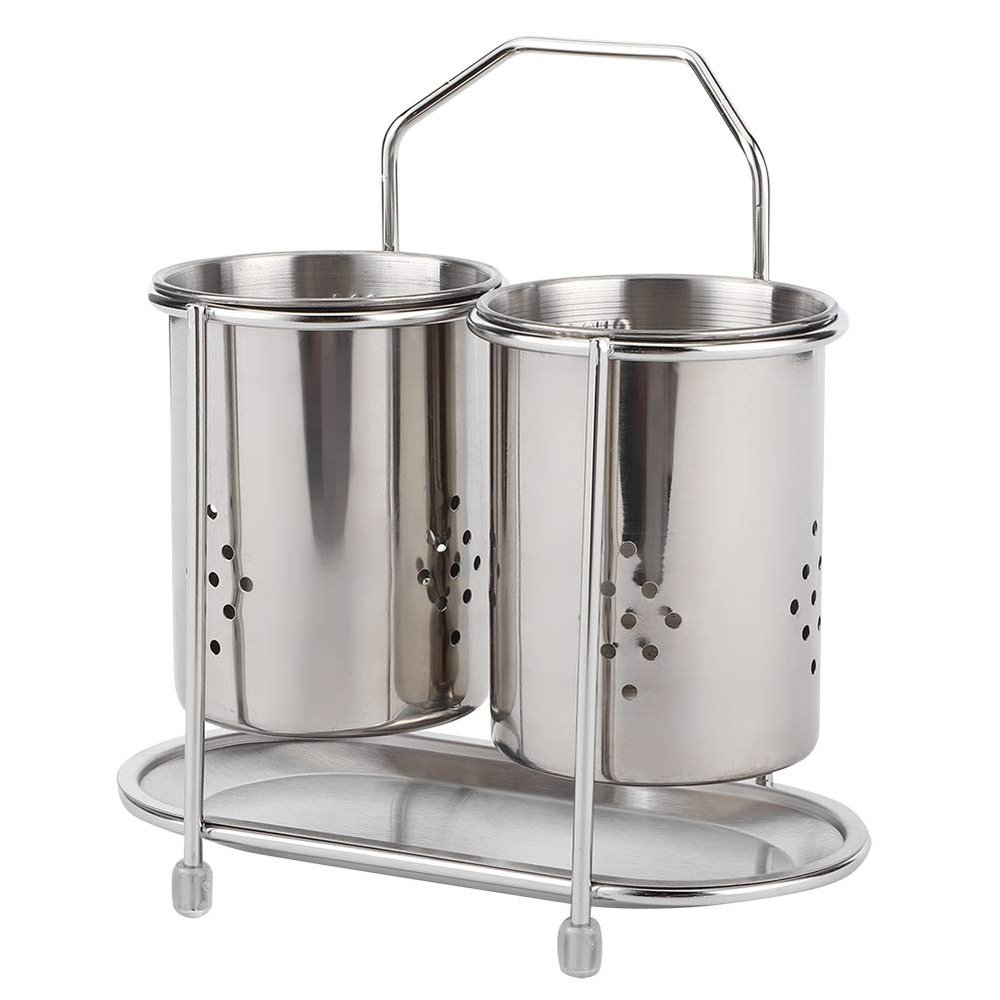 Alvinlite Utensil Rack, Wall Mounted Kitchen Utensil Rack with Drain Hole & Catch Basis for Kitchen Countertops, Stainless Steel Cooking Utensil Rack, Stylish Countertop Storage Kitchen Decorative