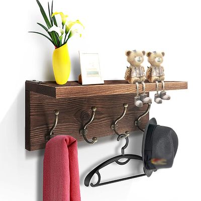 QPZK Rustic Wooden Coat Rack Shelf Wall Mounted Wooden Hook Rack, Solid Wood Country Style Entryway Shelf Rack for Upper Storage Shelf for Entryway, Bedroom, Mudroom