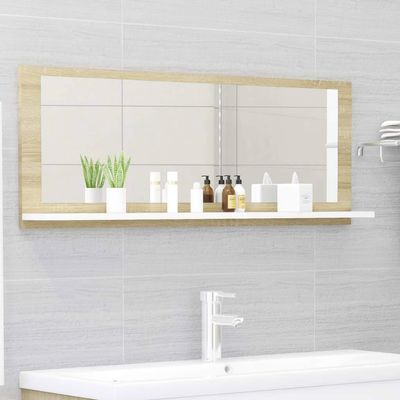 KTHLBRH (Fast Shipments) Bathroom Furniture Set Vanity Cabinet Bathroom Mirror Modern Look Easy to Assemble Durable Sturdy Bathroom Mirror White and Sonoma Oak 39.4"x4.1"x14.6" Chipboard