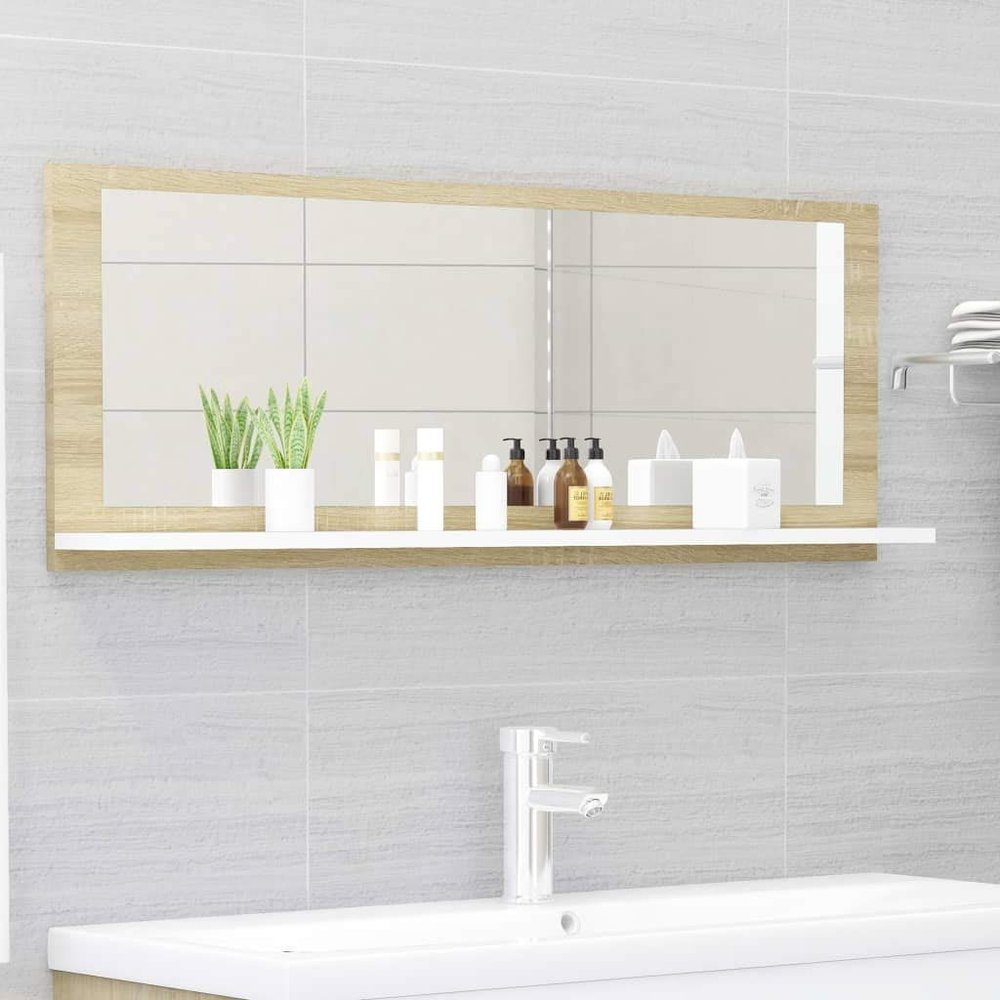 KTHLBRH (Fast Shipments) Bathroom Furniture Set Vanity Cabinet Bathroom Mirror Modern Look Easy to Assemble Durable Sturdy Bathroom Mirror White and Sonoma Oak 39.4"x4.1"x14.6" Chipboard