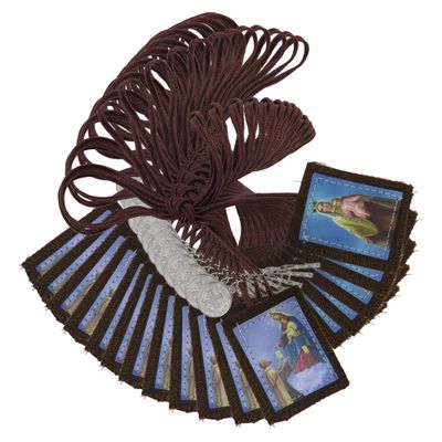 Needzo Bulk Full Color Scapulars Catholic Necklace for Men and Women, Our Lady of Mount Carmel and St Simon Stock Felt Scapular with Saint Benedict Medal and Crucifix Dangle, 24 Inches, 12 Pack