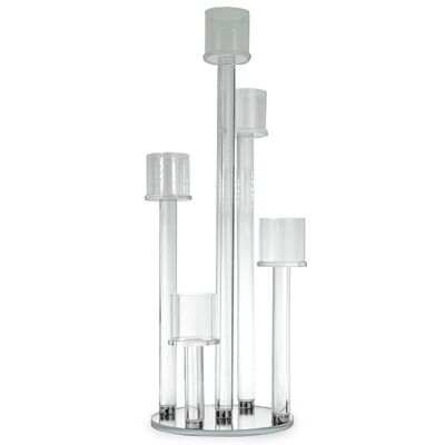 Allgala 23 Inch Glass Candelabra (58CM) Tall 5-Cup Crystal Solid Glass Tube Rod Supported Votive Candelabra-HD89128 - for Wedding Bridal Formal Events