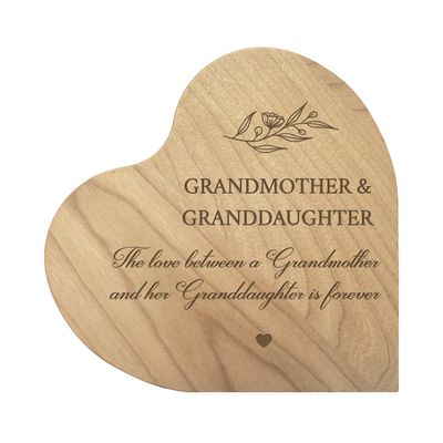 LifeSong Milestones Solid Wood Heart Decoration Favors for Grandmother Unique Home Decor Housewarming Gift from Daughter Son Niece Nephew 5x5.75 Grandmother & Granddaughter (Maple)