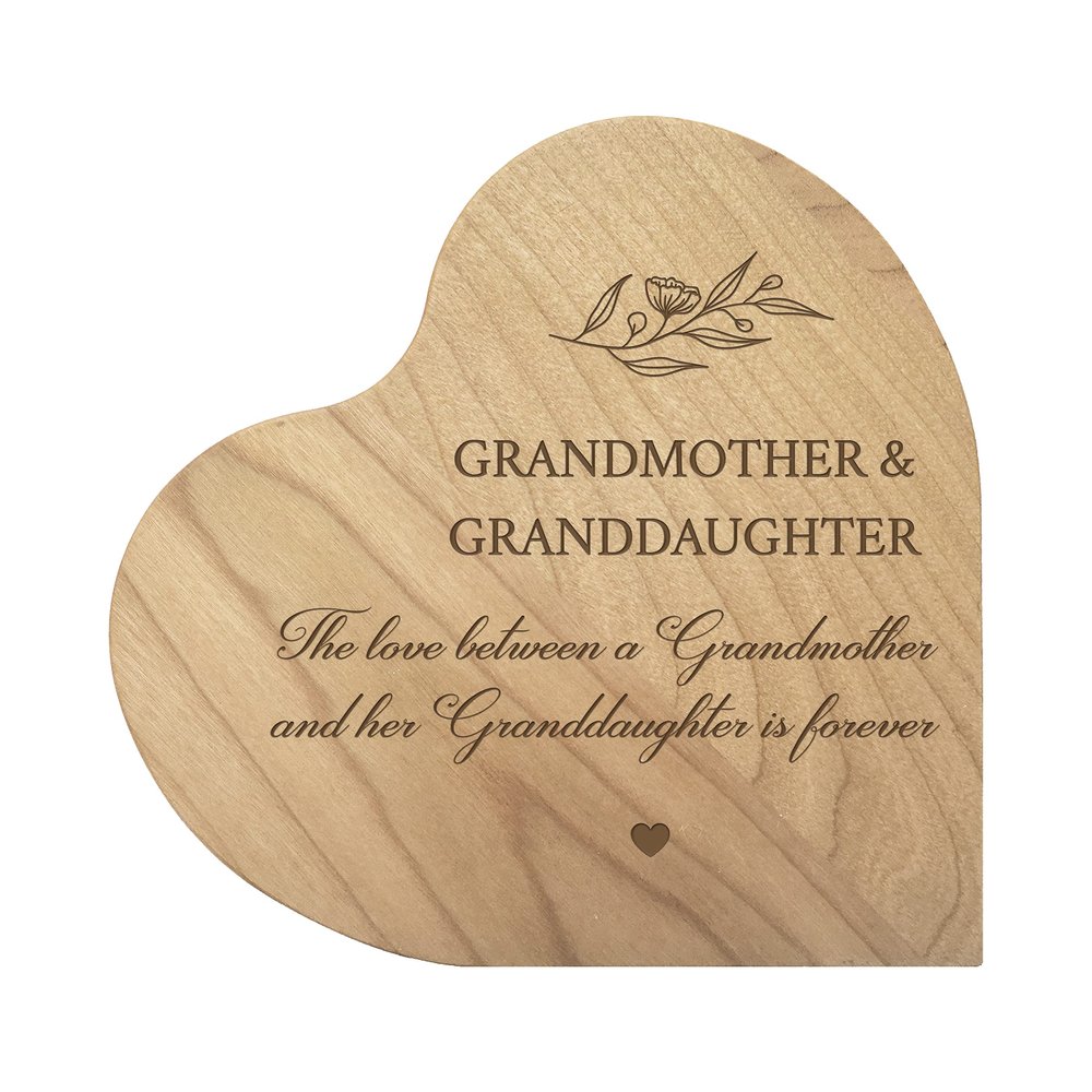 LifeSong Milestones Solid Wood Heart Decoration Favors for Grandmother Unique Home Decor Housewarming Gift from Daughter Son Niece Nephew 5x5.75 Grandmother & Granddaughter (Maple)