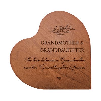 LifeSong Milestones Solid Wood Heart Decoration Favors for Grandmother Unique Home Decor Housewarming Gift from Daughter Son Niece Nephew 5x5.75 Grandmother & Granddaughter (Cherry)