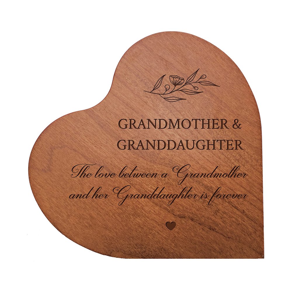 LifeSong Milestones Solid Wood Heart Decoration Favors for Grandmother Unique Home Decor Housewarming Gift from Daughter Son Niece Nephew 5x5.75 Grandmother & Granddaughter (Cherry)