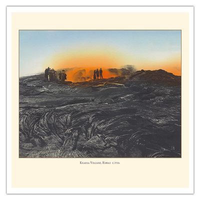 Kilauea Volcano Hawaii - Vintage Hawaiian Hand-Colored Postcard c.1930 - Fine Art Matte Paper Print (Unframed) 16x20in