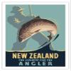 New Zealand - The Country for the Angler - Fly Fishing - Vintage Travel Poster by Leonard C. Mitchell c.1950 - Fine Art Matte Paper Print (Unframed) 30x44in view 1