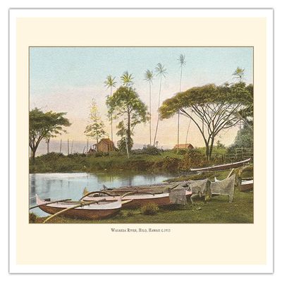 Waiakea River Hilo - Territory of Hawaii - Vintage Hawaiian Color Postcard c.1901 - Fine Art Matte Paper Print (Unframed) 16x20in