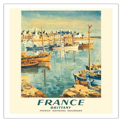 France - Brittany - French National Railroads - Vintage Railroad Travel Poster by Edmond Cria c.1953 - Fine Art Matte Paper Print (Unframed) 20x26in