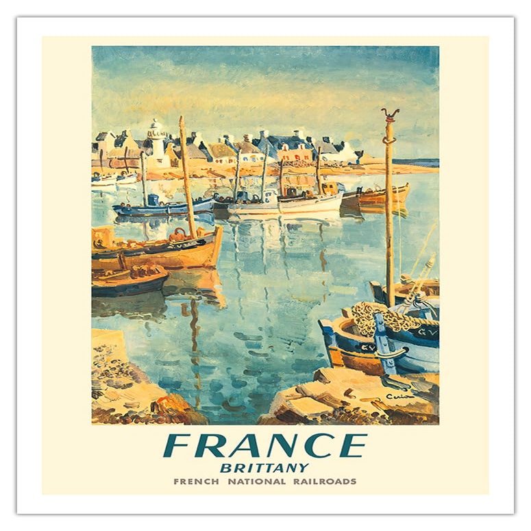 France - Brittany - French National Railroads - Vintage Railroad Travel Poster by Edmond Cria c.1953 - Fine Art Matte Paper Print (Unframed) 20x26in