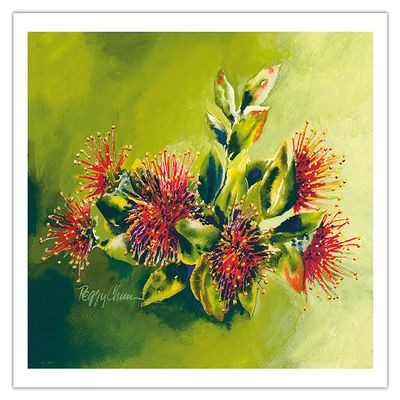 Koke'e Ohia - Native Hawaiian Ohia Lehua Tree Blossom - From an Original Watercolor Painting by Peggy Chun - Fine Art Matte Paper Print (Unframed) 20x26in