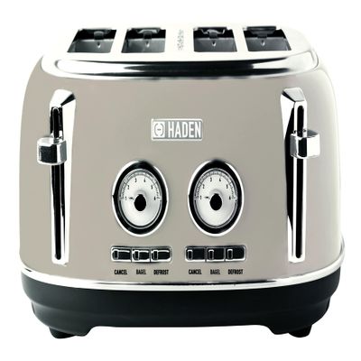 Haden Dorset 4-Slice Wide-Slot Toaster, Stainless-Steel Bread Toaster with Adjustable Browning Control, Crumb Tray & Non-Slip Feet, Putty & Chrome