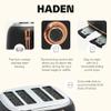 HADEN Heritage 4-Slice Toaster with Extra Wide Slots, 1500-Watt, Black & Copper - Retro Stainless Steel Design with Self-Centering Function, Adjustable Browning Control & Removable Crumb Tray view 3